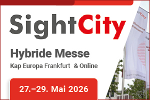 Ausschnitt eines Werbebanners für die Hilfsmittelmesse SightCity 2026 mit dem Text 'SightCity Hybride Messe Kap Europa Frankfurt & Online 27.–29. Mai 2026'