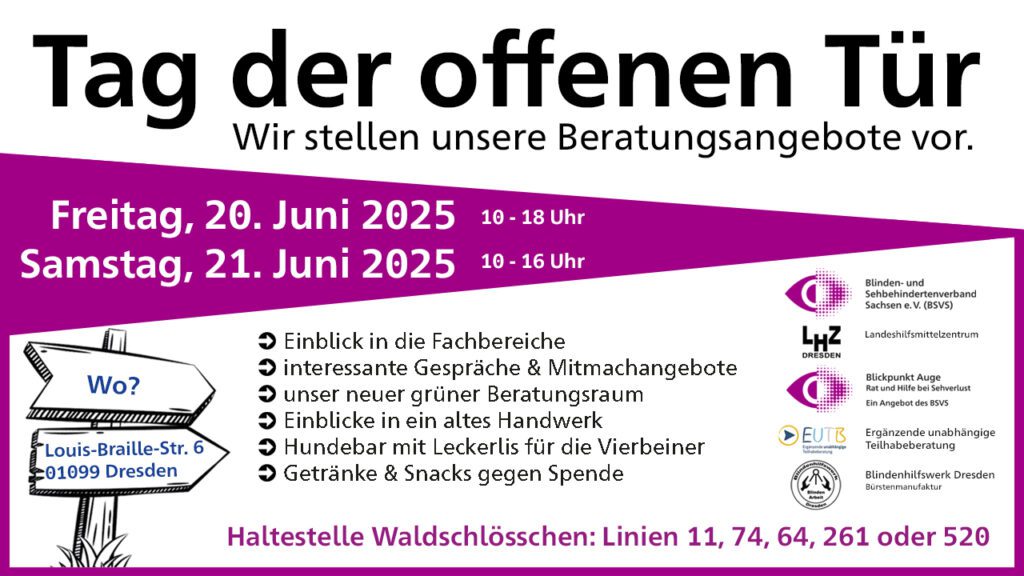 Ein grafischer Flyer mit den Infos aus dem Text des Beitrages. Zusätzlich enthält er die Info zu Linien, die die Haltestelle Waldschlösschen anfahren (Linien 11, 74, 64, 261 und 520).